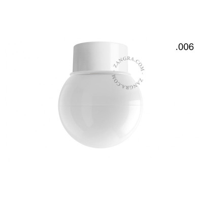 Lampa sufitowa, ścienna 167.w z mlecznym szklanym kloszem w kształcie kuli 006 biała Zangra
