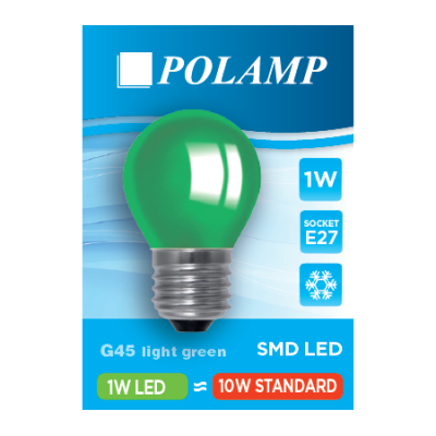 Zielona plastikowa żarówka do girland LED kulka E27 G45 1W Polamp