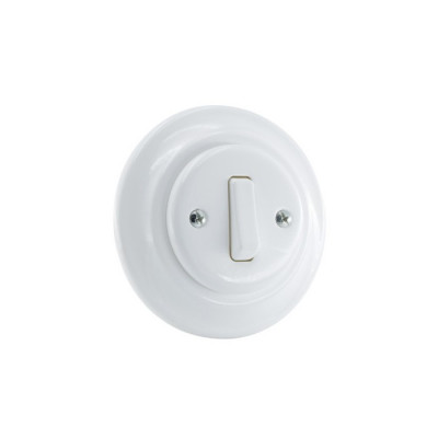 Rustic ceramic flush-mounted light switch, single key - white with single frame Antica Alkri