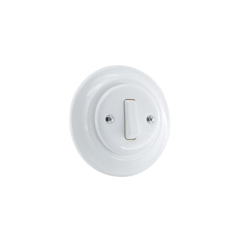 Rustic ceramic flush-mounted light switch, single key - white with single frame Antica Alkri