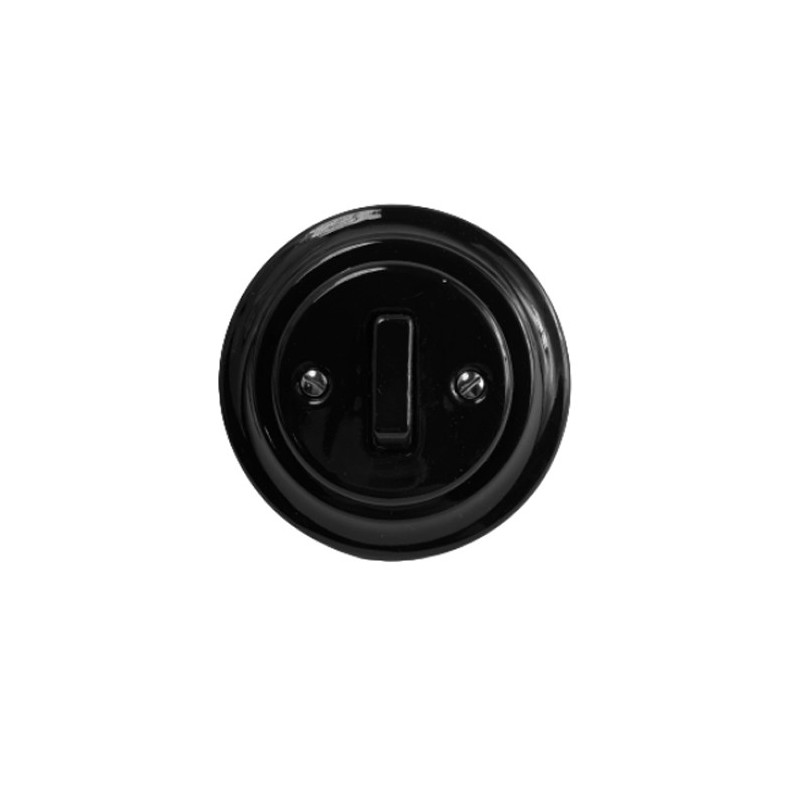 Rustic ceramic flush-mounted light switch, single key - black with single frame Antica Alkri
