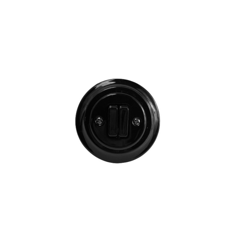 Rustic ceramic flush-mounted light switch, double button - black without frame Antica Alkri