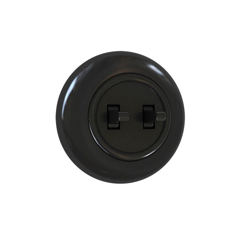 Loftowy podtynkowy włącznik światła podwójny - czarny z ramką Loftica Alkri