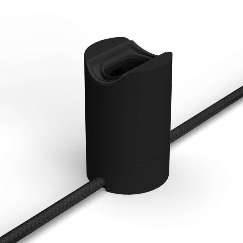 Czarna oprawka Spostaluce Esse14 z podwójnym wejściem przewodu do żarówki liniowej S14d Creative-Cables