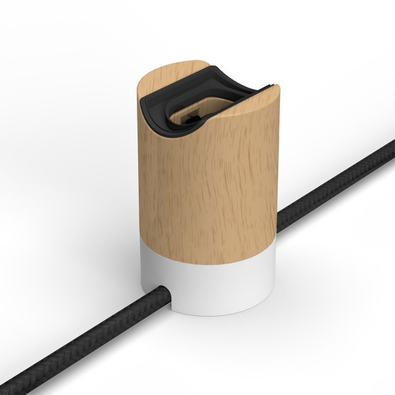Oprawka Spostaluce Esse14 w kolorze naturalnego drewna z podwójnym wejściem przewodu do żarówki liniowej S14d Creative-Cables