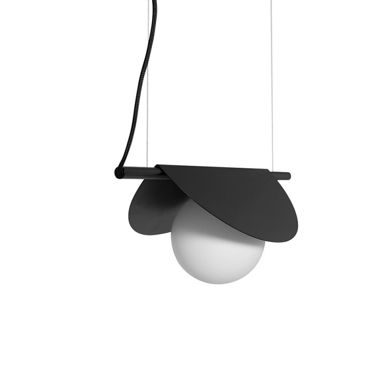 Lampa wisząca Sallo A czarna z dekoracyjnym kloszem i szklaną białą kulą UMMO