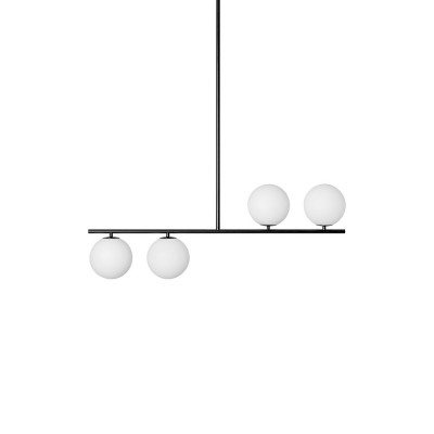 Ceiling lamp Suguri A in XL size black on a tube with white glass balls UMMO