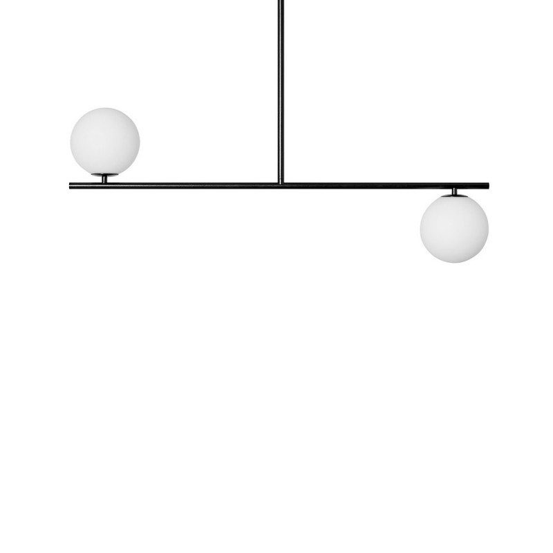 Ceiling lamp Suguri C in M size black on a tube with white glass balls UMMO