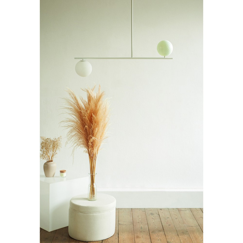 Suguri D ceiling lamp in size L white on a tube with a wooden ball and a white glass shade UMMO