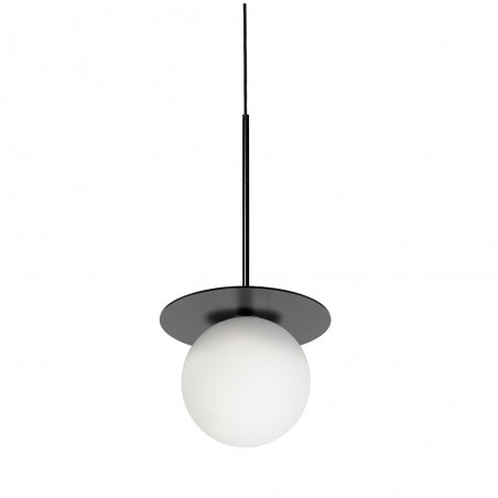 Ceiling lamp BORRA B white with a black disc and a glass UMMO shade