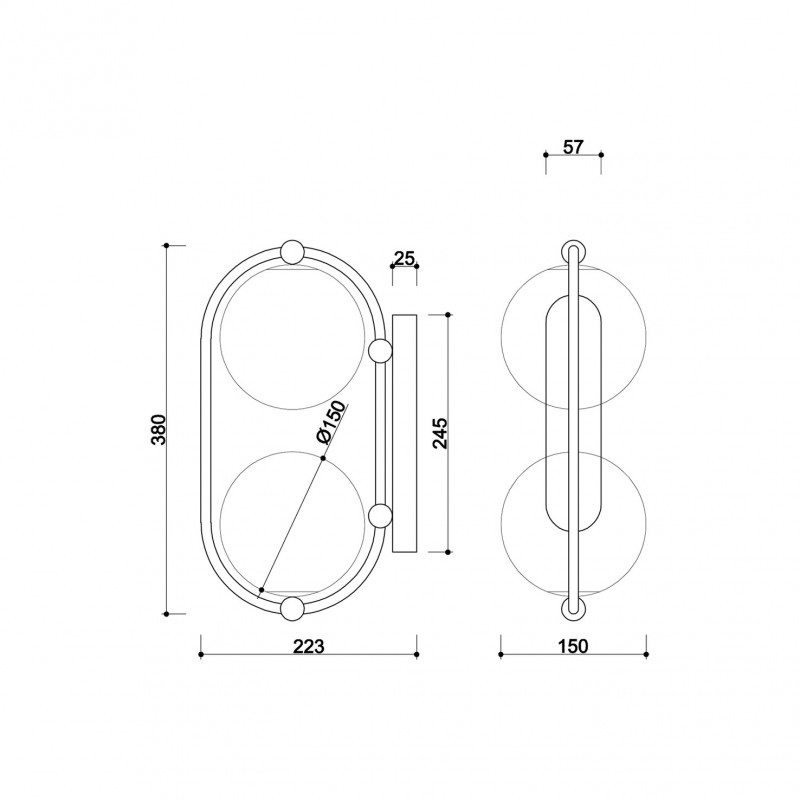 Double wall lamp KOBAN E white oval frame and white glass balls UMMO