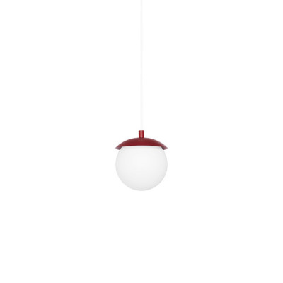 Sufitowa lampa wisząca KUUL F burgundowe mocowanie i biała szklana średnia kula UMMO