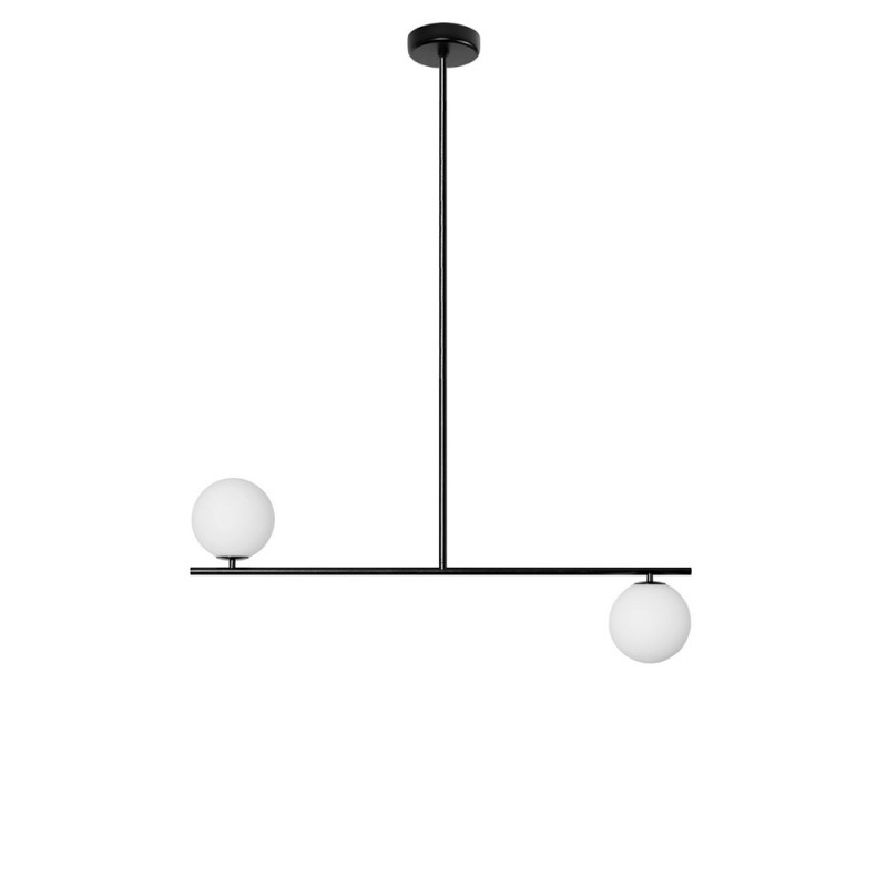 Ceiling lamp Suguri C in L size black on a tube with white glass balls UMMO