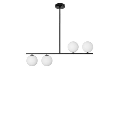 Ceiling lamp Suguri A in M size black on a tube with white glass balls UMMO