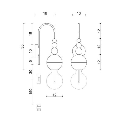 Lampa ścienna Loft Bala ciemnoszary strukturalny kinkiet z czarną wtyczką i włącznikiem KOLOROWE KABLE