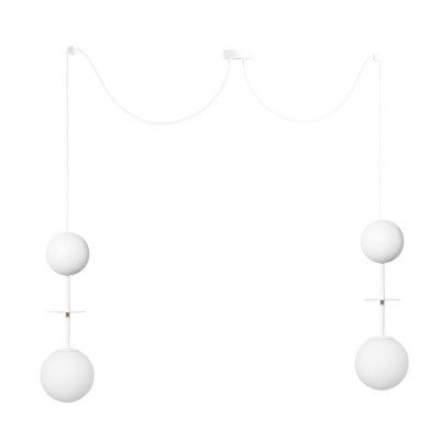 Double hanging lamp OIO A2 white with a wooden ball and a decorative brass element UMMO