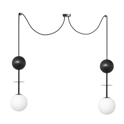 Double hanging lamp OIO A2 black with a decorative wooden ball UMMO