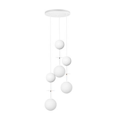 Triple hanging lamp OIO A 3P white plafond with a wooden ball and a decorative element UMMO