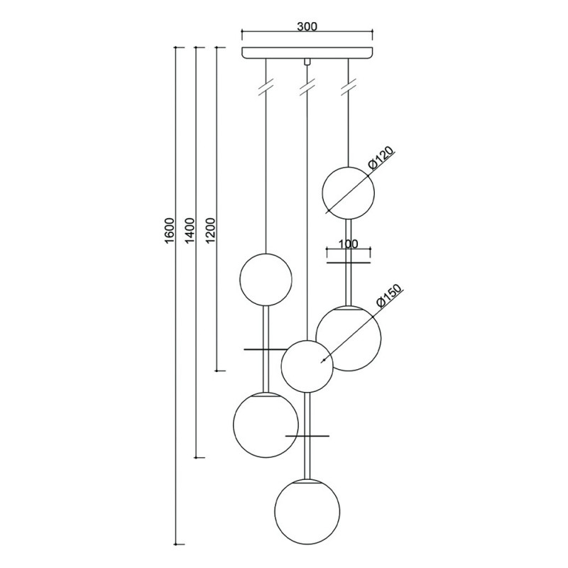 Triple hanging lamp OIO A 3P white plafond with a wooden ball and a decorative element UMMO