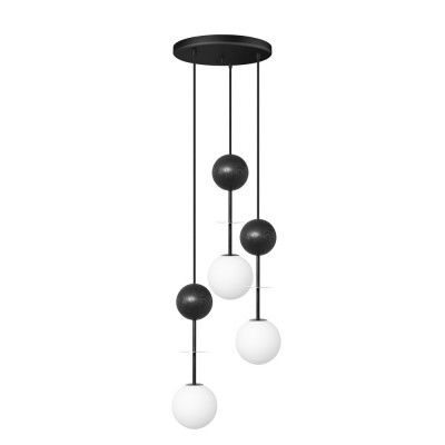Triple hanging lamp OIO A 3P black plafond with a wooden ball and a decorative element UMMO