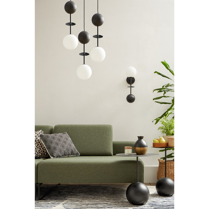 Triple hanging lamp OIO A 3P black plafond with a wooden ball and a decorative element UMMO