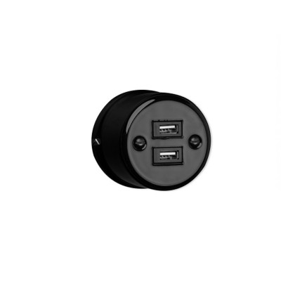 Rustic ceramic wall-mounted USB socket in retro style - black Antica Alkri