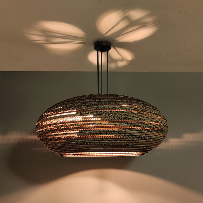 Ceiling oval hanging lamp made of cardboard - STONE 90 ecological lamp SOOA