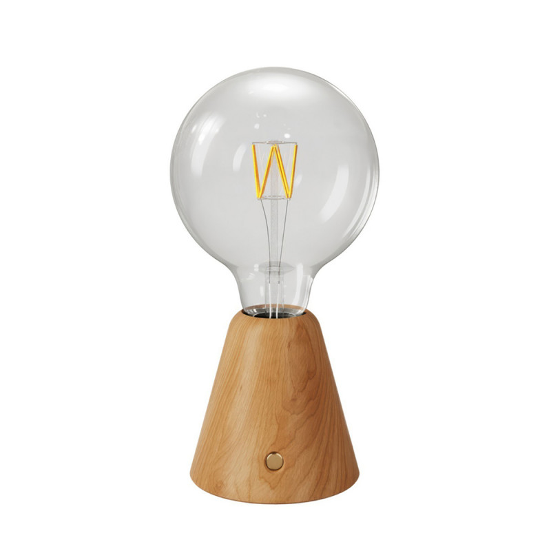 Bezprzewodowa lampa Cabless01 z przezroczystą żarówką LED w kolorze naturalnego drewna Creative-Cables