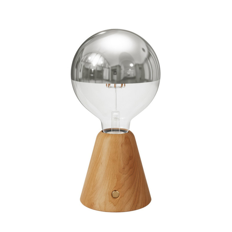 Bezprzewodowa lampa Cabless01 ze srebrną żarówką LED w kolorze naturalnego drewna Creative-Cables