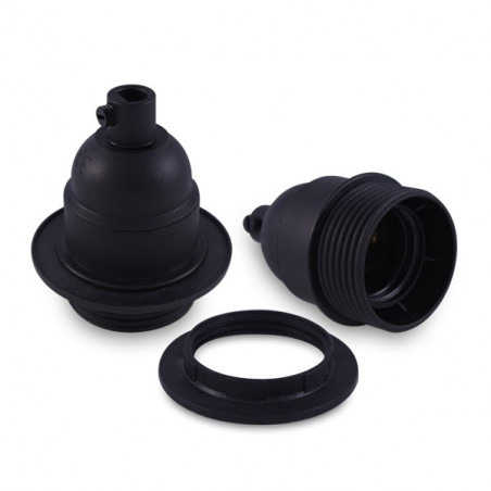 Plastic bulb holder black E27 with ring