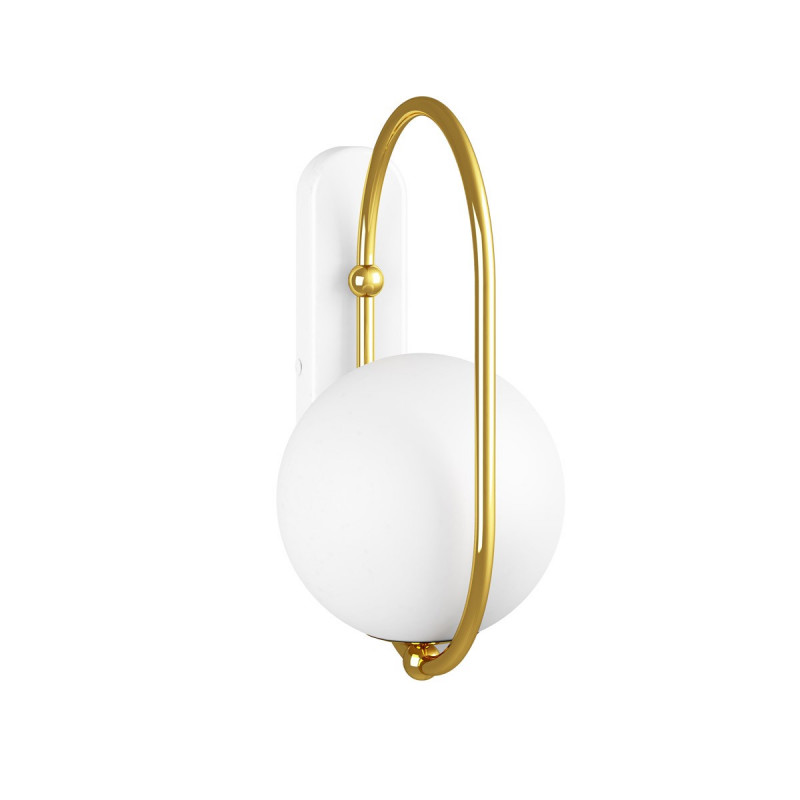 KOBAN D sconce wall lamp with a golden oval brass frame and a white glass shade UMMO