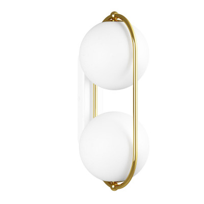 KOBAN E double wall lamp sconce with golden oval brass frame and white glass balls UMMO