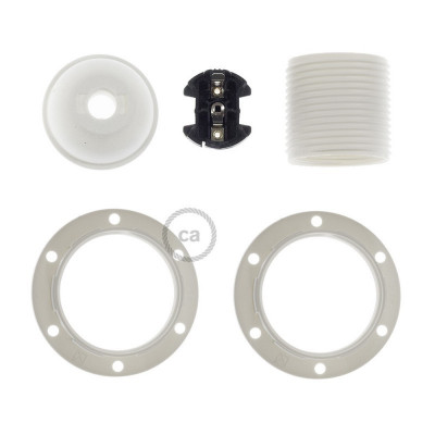 White thermoplastic E27 holder with double ring for shade mounting Creative-Cables