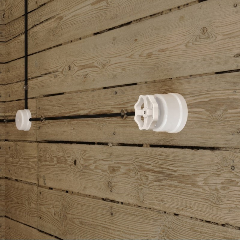 White porcelain single-pole switch with knob - surface-mounted Creative-Cables.