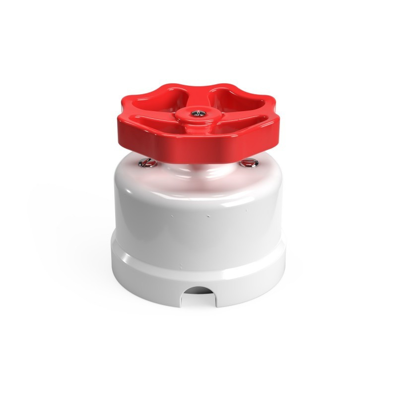 White porcelain single-pole switch with red knob - surface-mounted Creative-Cables.