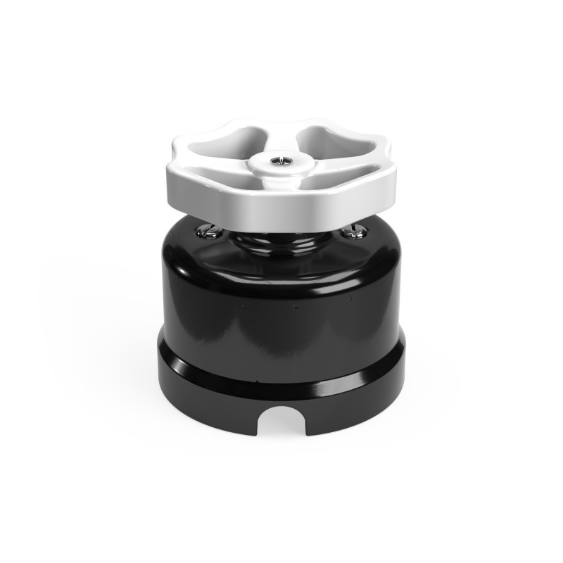 Black porcelain single-pole switch with white knob - surface-mounted Creative-Cables.