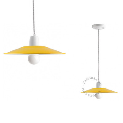 Porcelain pendant lamp Alexis with enamel shade white and yellow Zangra