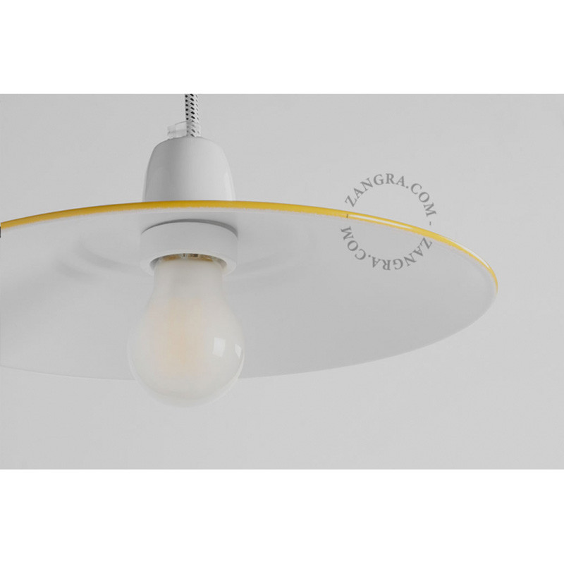 Porcelain pendant lamp Alexis with enamel shade white and yellow Zangra