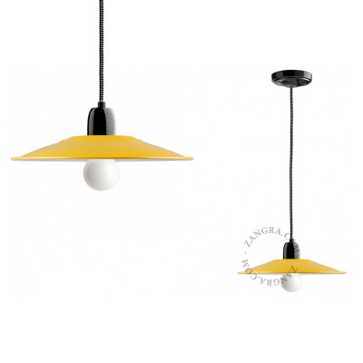 Porcelanowa lampa wisząca Alexis z emaliowanym kloszem czarno-żółta Zangra
