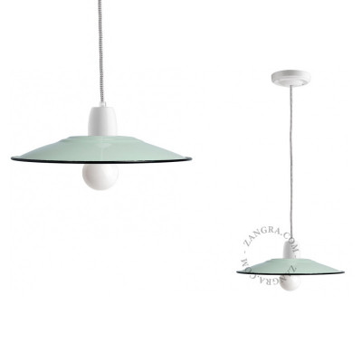 Porcelanowa lampa wisząca Alexis z emaliowanym kloszem biało-miętowa Zangra