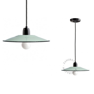Porcelain pendant lamp Alexis with an enamel shade black and mint Zangra