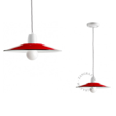 Porcelain pendant lamp Alexis with an enamel shade white and red Zangra
