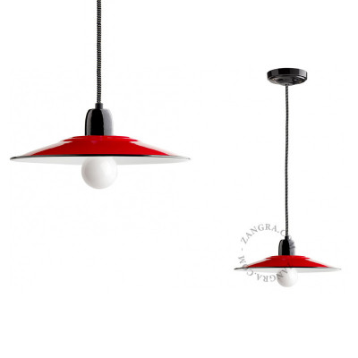 Porcelain pendant lamp Alexis with an enamel shade black and red Zangra