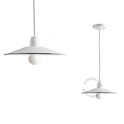 Porcelain pendant lamp Alexis with an enamel shade white Zangra