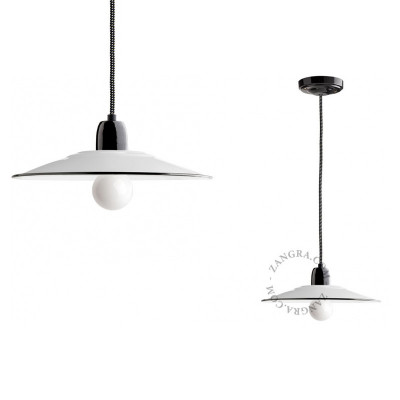 Porcelain pendant lamp Alexis with an enamel shade white and black Zangra