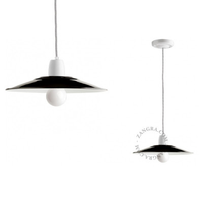 Porcelanowa lampa wisząca Alexis z emaliowanym kloszem biało-czarna Zangra