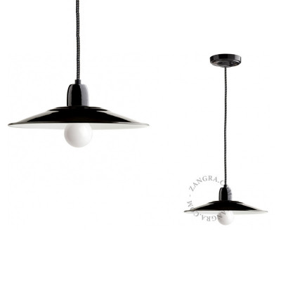 Porcelanowa lampa wisząca Alexis z emaliowanym kloszem czarno-biała Zangra