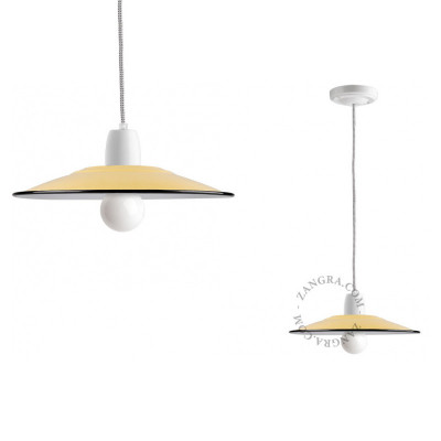Porcelain pendant lamp Alexis with an enamel shade white and caramel Zangra