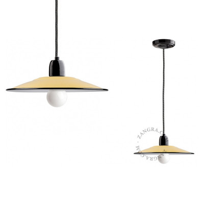 Porcelanowa lampa wisząca Alexis z emaliowanym kloszem czarno-karmelowa Zangra