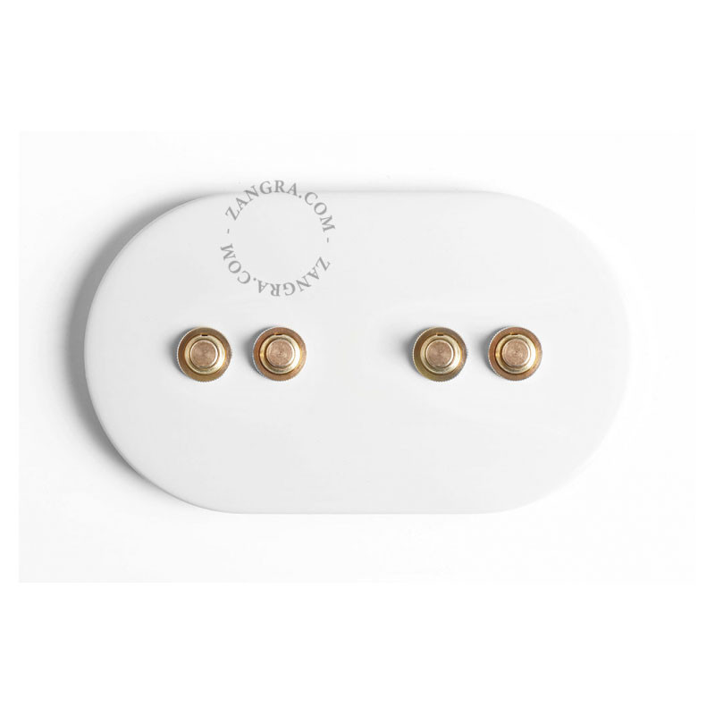 Biały metalowy włącznik chwilowy podwójny 041.w.018.018 z podwójnymi przyciskami z mosiądzu Zangra